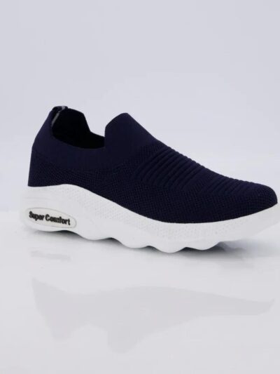Men's Casual Jersey Knit Sneakers – Blue, Plain Design