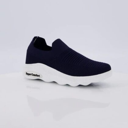 Men's Casual Jersey Knit Sneakers – Blue, Plain Design