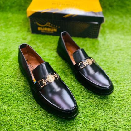 Men's Lightweight Rexine Loafers – Black, Plain Design
