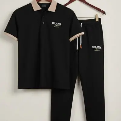 Men's Premium Black Printed Polyester Track Suit Set