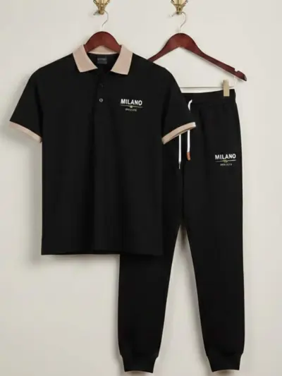 Men's Premium Black Printed Polyester Track Suit Set