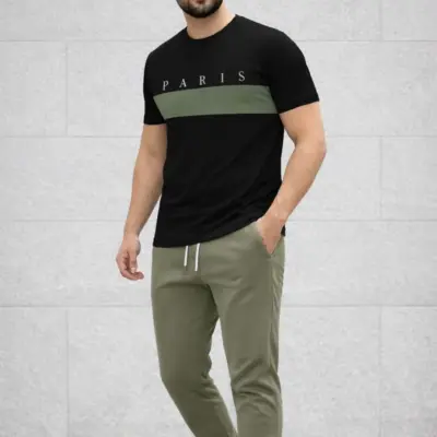 Men's Green Printed Polyester Round Neck Track Suit