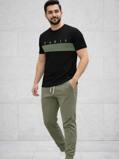 Men's Green Printed Polyester Round Neck Track Suit