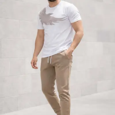 Men's Brown Printed Polyester Round Neck Track Suit