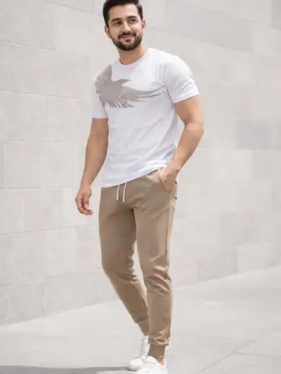 Men's Brown Printed Polyester Round Neck Track Suit