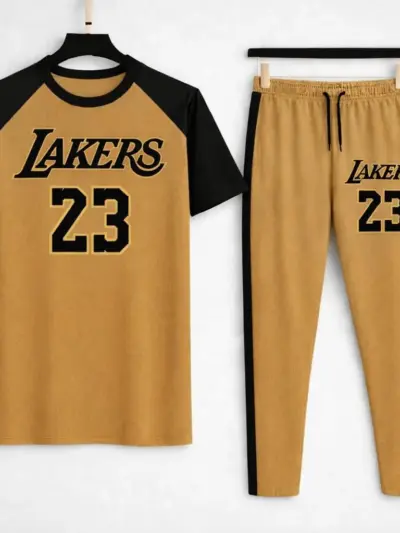 Buy 2 Pcs Men's Lakers Printed Summer Track Suit – Premium Set