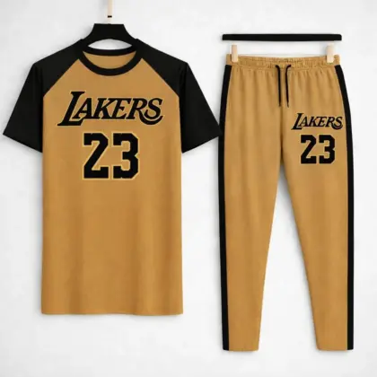 Buy 2 Pcs Men's Lakers Printed Summer Track Suit – Premium Set