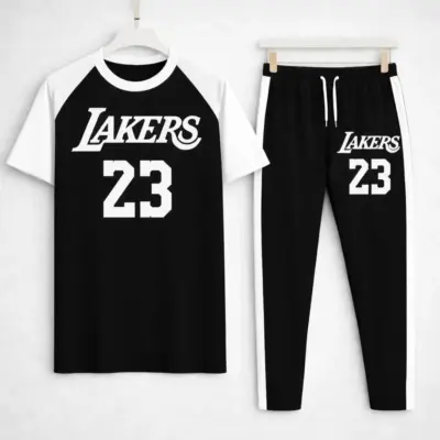 Buy 2 Pcs Men's Lakers Printed Summer Track Suit – Premium Comfort