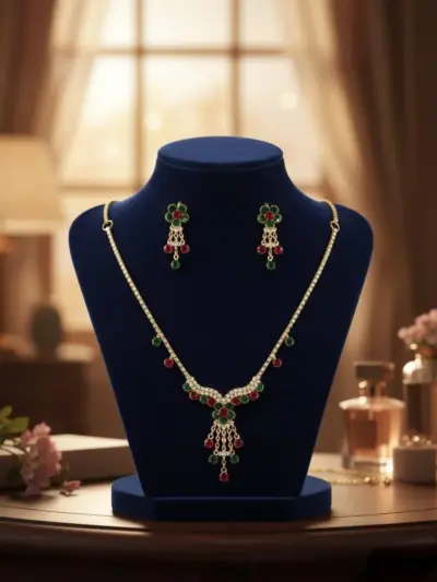 Modern Design Women’s Gold Plated Crystal Necklace Set Multicolor