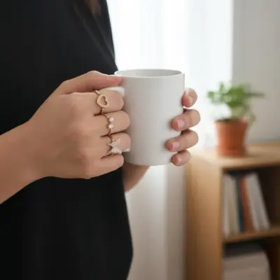 8 Pcs Funky Crystal Adjustable Rings Set for Women – Golden Stainless Steel