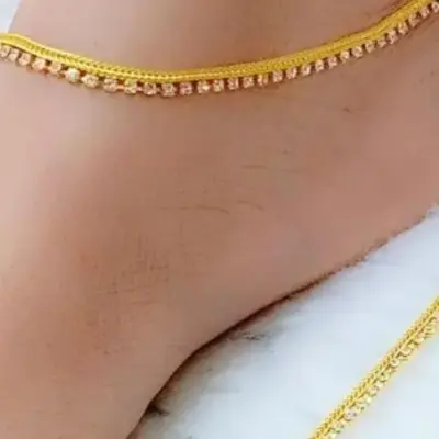 Modern Design Gold Plated Anklet with Artificial Stones for Women – 2 Pcs, 25 Cm