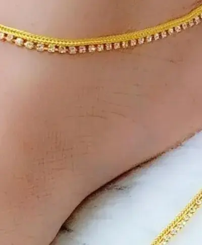 Modern Design Gold Plated Anklet with Artificial Stones for Women – 2 Pcs, 25 Cm