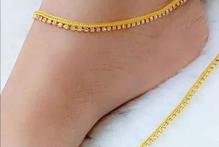 Modern Design Gold Plated Anklet with Artificial Stones for Women – 2 Pcs, 25 Cm