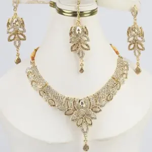 Badam Patti Golden Necklace Set with Earrings, Bindia and Dori – Artificial Casting Jewelry Set