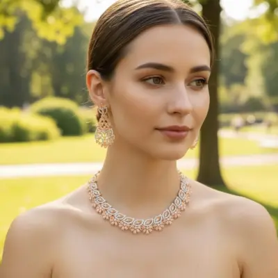 Funky Crystal Zircon Bridal Set for Women – Golden Alloy Wedding Jewelry