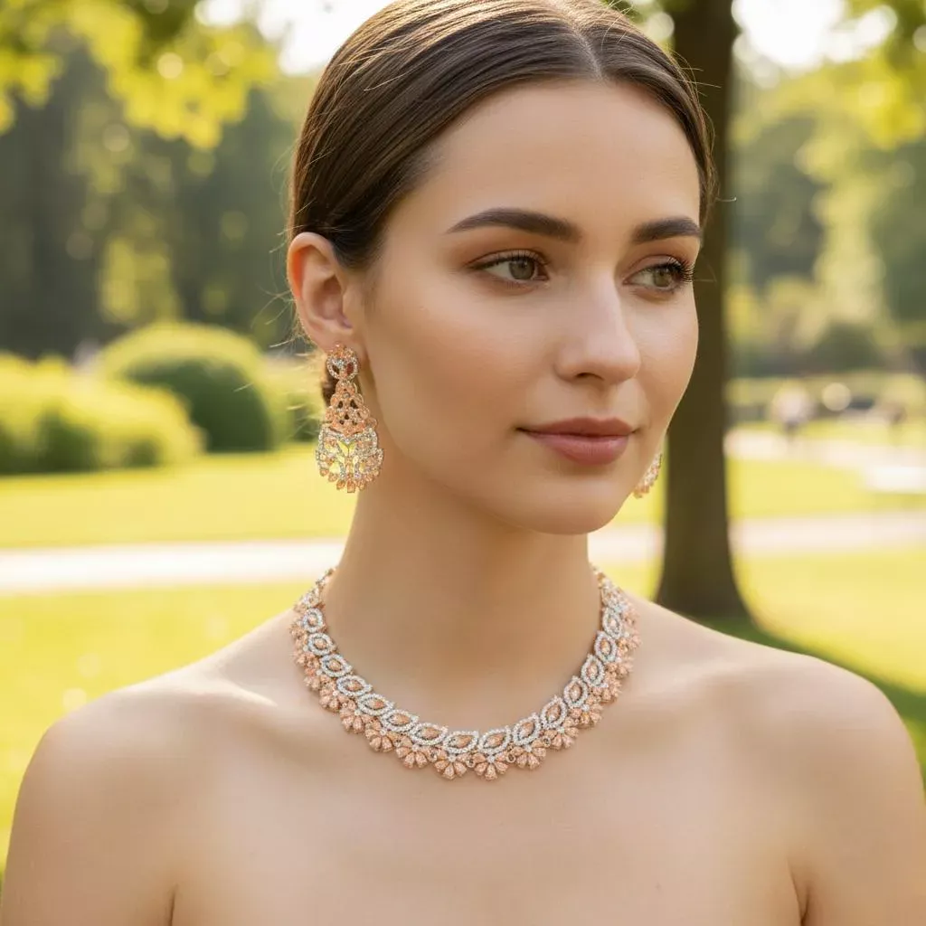 Funky Crystal Zircon Bridal Set for Women – Golden Alloy Wedding Jewelry