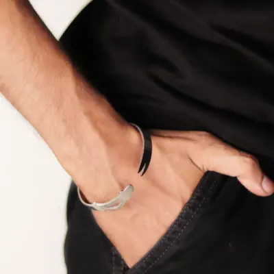 Silver Plated Stainless Steel Adjustable Kara Bangle for Unisex – 1 Pc