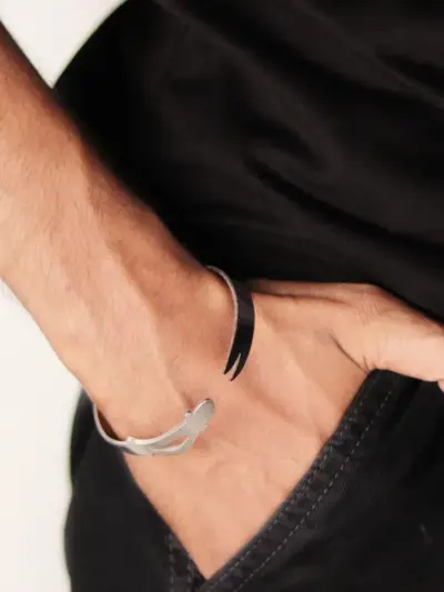 Silver Plated Stainless Steel Adjustable Kara Bangle for Unisex – 1 Pc