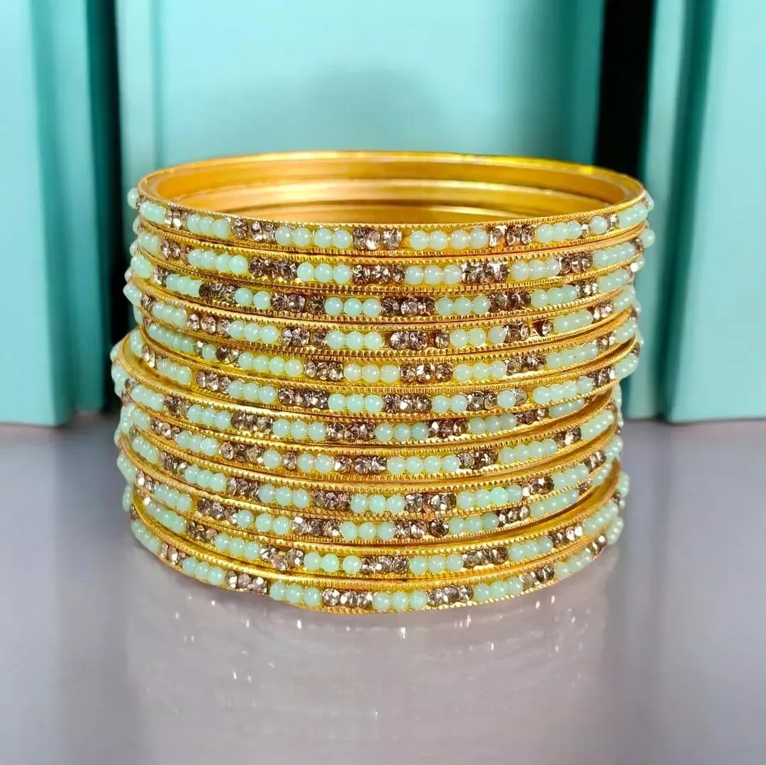 12 Pcs Women’s Metal Gold Plated Crystal Kara Bangle Set Funky Design Pink Standard Size