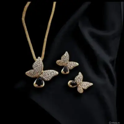 Butterfly Design Gold Plated Zircon Pendant Set for Women – Adjustable, 25 Inches