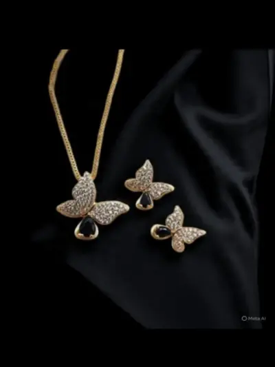 Butterfly Design Gold Plated Zircon Pendant Set for Women – Adjustable, 25 Inches