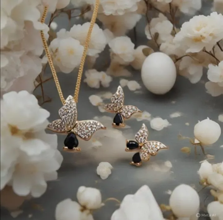 Butterfly Design Gold Plated Zircon Pendant Set for Women – Adjustable, 25 Inches