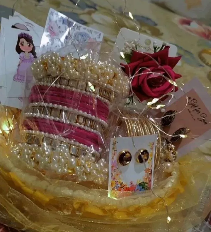 4 Pcs Indian Design Gold Plated Pearl Kara Bangle Set for Women – Multicolor, Size 2, 2.5