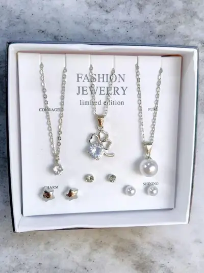 Funky Silver Plated Crystal Pendant Set for Women – Stainless Steel, Silver