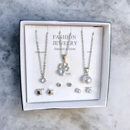 Funky Silver Plated Crystal Pendant Set for Women – Stainless Steel, Silver