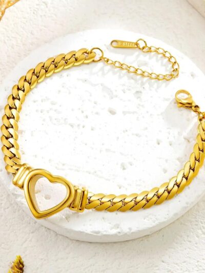 Adjustable Gold Plated Heart Design Bracelet for Women – Metal, Gold