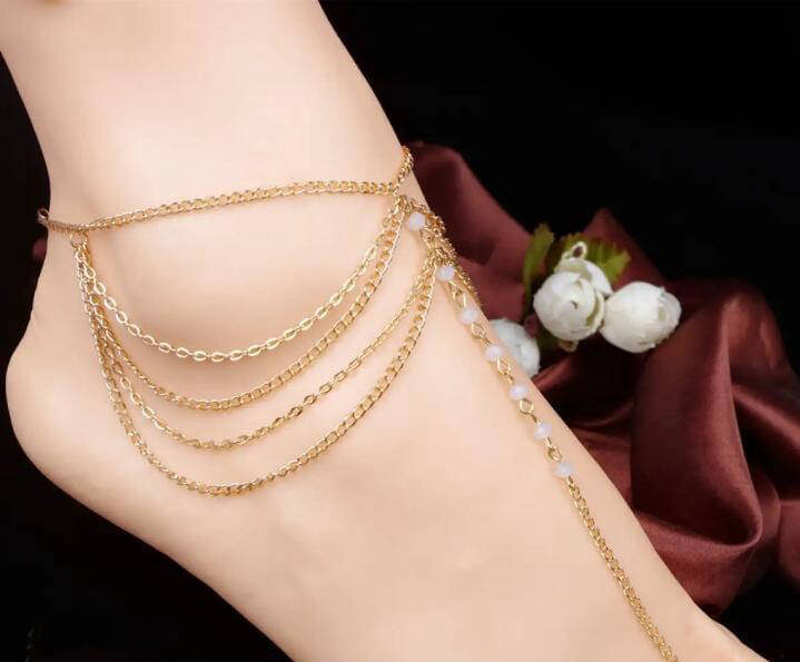 Beautiful Golden Anklet Pair – Alloy, Adjustable 20cm-4cm