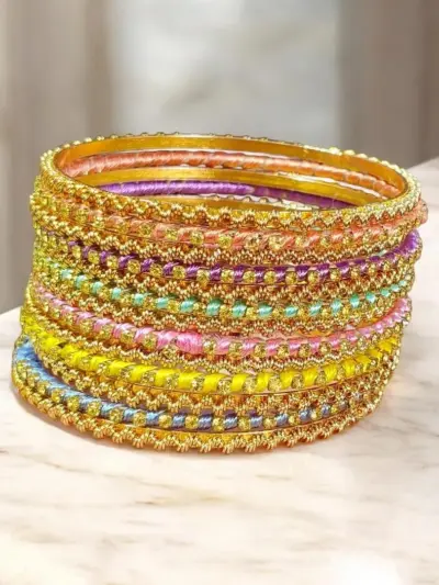 12 Pcs Women’s Metal Gold Plated Crystal Kara Bangle Set Funky Design Multicolor Standard Size