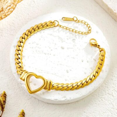 Adjustable Women’s Metal Gold Plated Heart Design Bracelet Gold Color 1 Pc