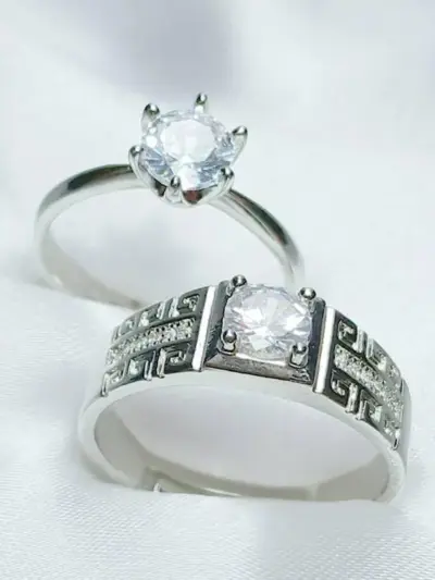 Friendship Silver Plated Crystal Couple's Adjustable Ring Set 2 Pcs