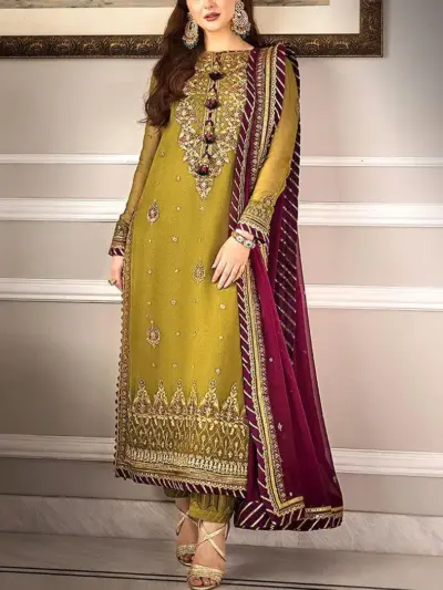 Motifze 3-Piece Women’s Unstitched Chiffon Embroidered Suit – Multicolor, 2.5m Each