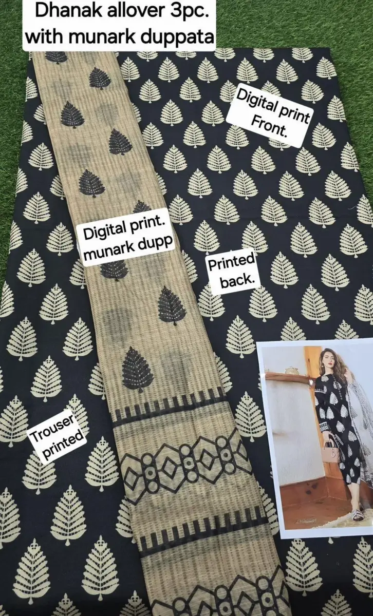 3 Pcs Women's Unstitched Printed Suit – Dhanak Digital Print, Black, 2025-2026 Collection