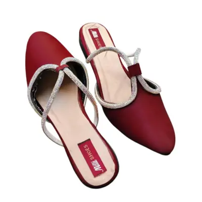 Women’s Synthetic Leather Fancy Flats Maroon Rhinestone