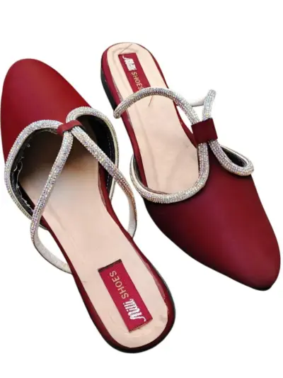 Women’s Synthetic Leather Fancy Flats Maroon Rhinestone