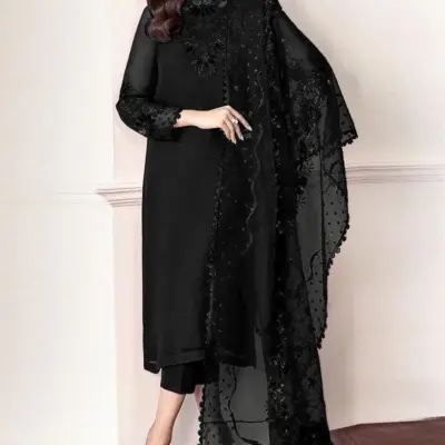 Motifze 3-Piece Women’s Unstitched Chiffon Embroidered Suit – Multicolor, 2.5m Each