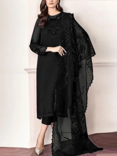 Motifze 3-Piece Women’s Unstitched Chiffon Embroidered Suit – Multicolor, 2.5m Each