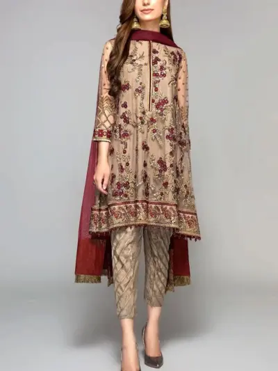 Motifze 3-Piece Women’s Unstitched Chiffon Embroidered Suit – Multicolor, 2.5m Each