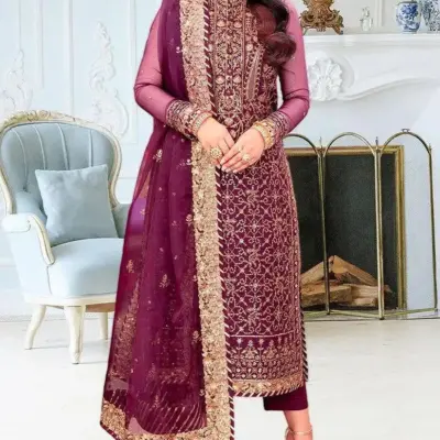 Motifze 3-Piece Women’s Unstitched Chiffon Embroidered Suit – Multicolor, 2.5m Each