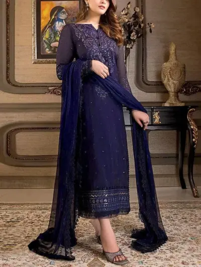 Motifze 3-Piece Women’s Unstitched Chiffon Embroidered Suit – Multicolor, 2.5m Each