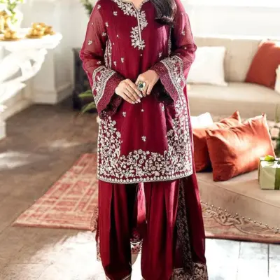 Motifze 3-Piece Women’s Unstitched Chiffon Embroidered Suit – Multicolor, 2.5m Each