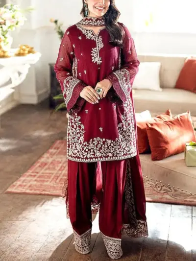 Motifze 3-Piece Women’s Unstitched Chiffon Embroidered Suit – Multicolor, 2.5m Each