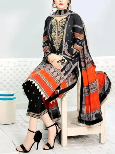 Motifze 3-Piece Women’s Unstitched Chiffon Embroidered Suit – Multicolor, 2.5m Each