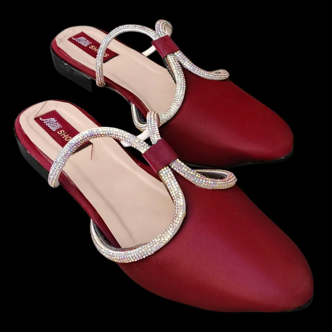 Women’s Synthetic Leather Fancy Flats Maroon Rhinestone