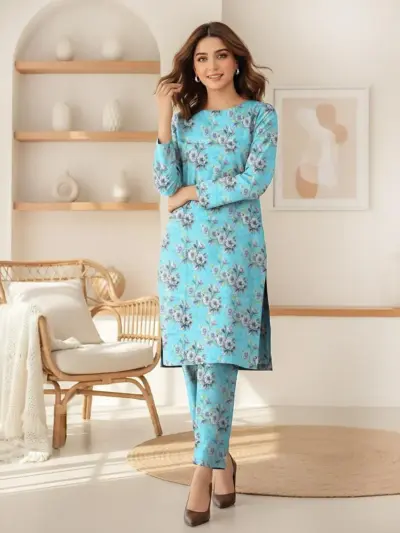 Generic Women’s 2-Piece Unstitched Printed Lawn Suit – Green | 2.5 Gazz Shirt & Trouser