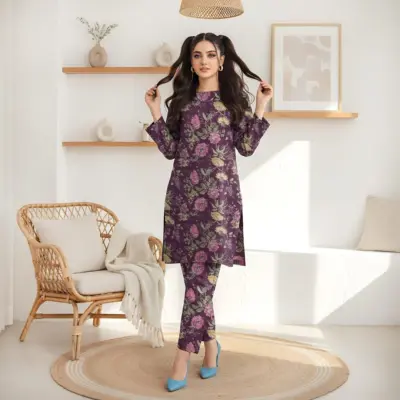 Women’s 2-Piece Unstitched Lawn Printed Suit – Brown | 2.5 Gazz Shirt & Trouser