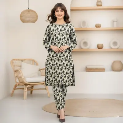 Women’s 2-Piece Unstitched Lawn Printed Suit – Off White | 2.5 Gazz Shirt & Trouser